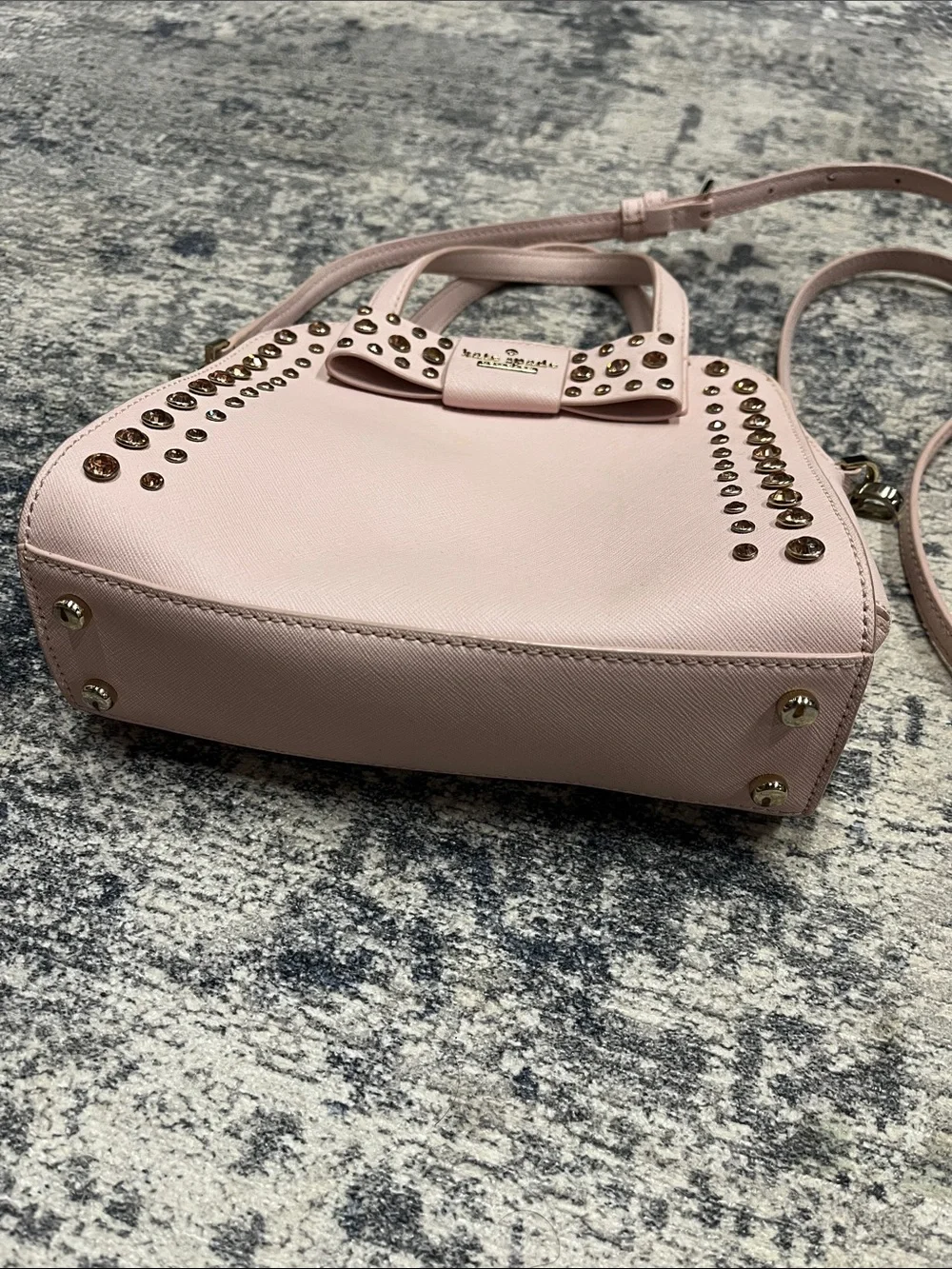 Kate Spade pale pink studded crossbody satchel